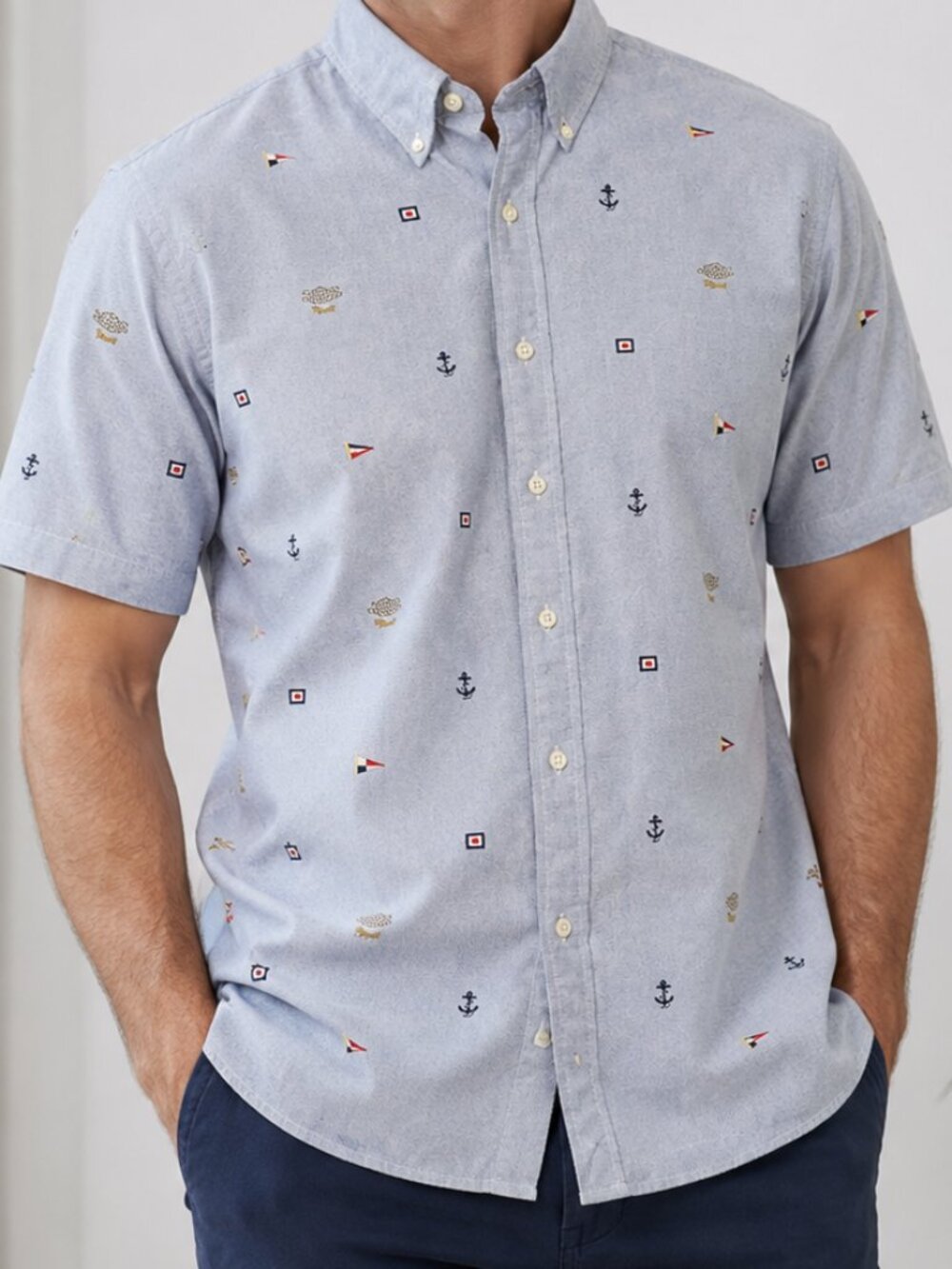 Polo Ralph Lauren Nautical Oxford Shirt Men’s L Anchor Signal Flag Maritime EUC